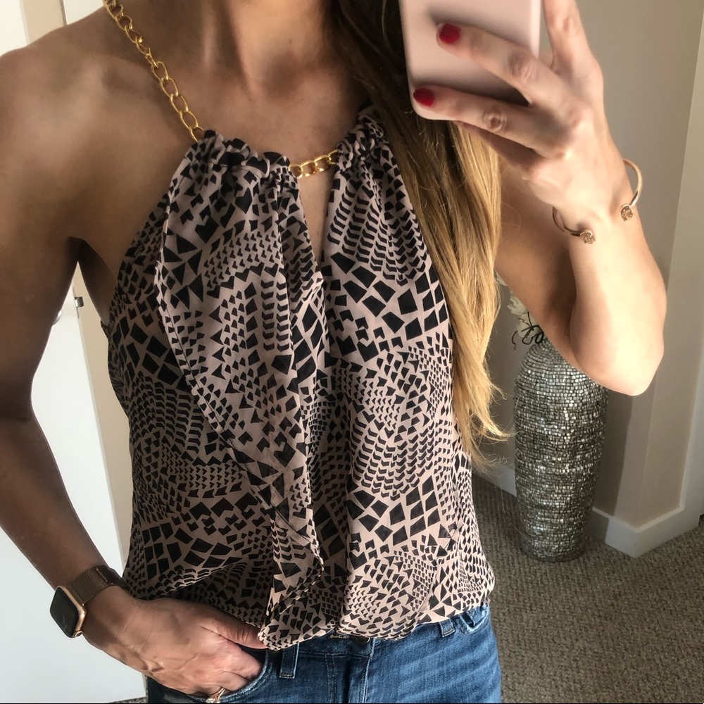 Geometric pattern Animal print gold chain neckline slightly sheer